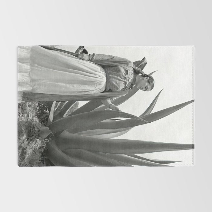Frida Kahlo and Agave Plant, Black and White, Vintage Art Rug Gallery Image 2