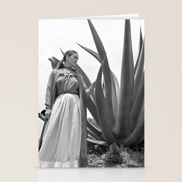 Frida Kahlo and Agave Plant, Black and White, Vintage Art Stationery Card Gallery Image 1