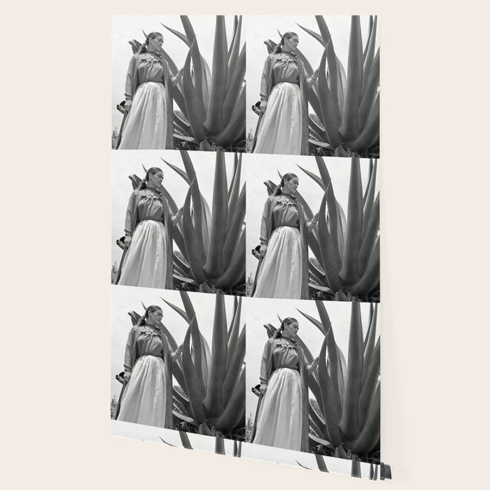 Frida Kahlo and Agave Plant, Black and White, Vintage Art Wallpaper Gallery Image 2