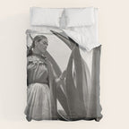 Frida Kahlo and Agave Plant, Black and White, Vintage Art Duvet Cover Gallery Image 6