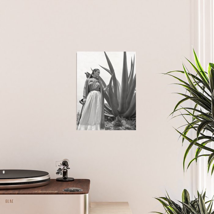 Frida Kahlo and Agave Plant, Black and White, Vintage Art Poster Gallery Image 2