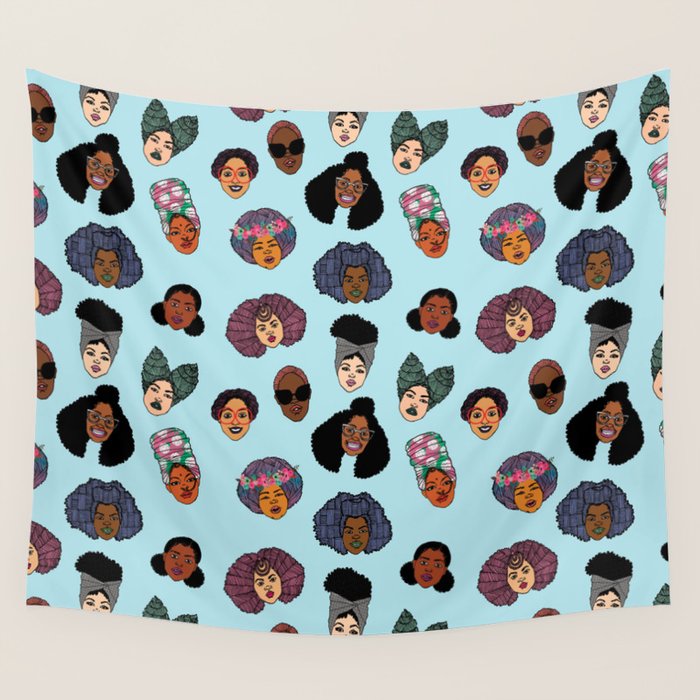 Black Hair Magic - Blue Wall Tapestry Gallery Image 4