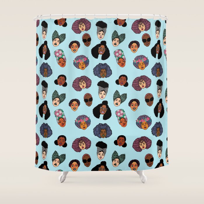Black Hair Magic - Blue Shower Curtain Gallery Image 1