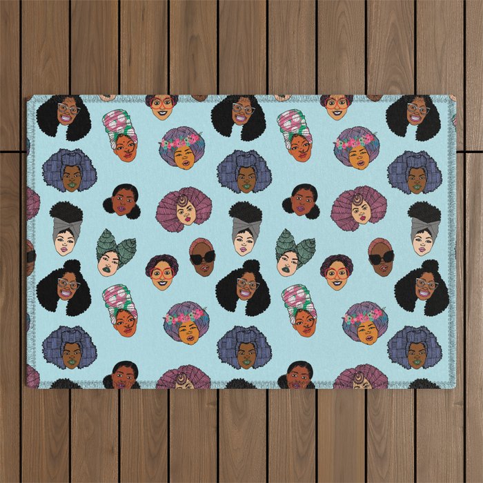 Black Hair Magic - Blue Outdoor Rug Gallery Image 1