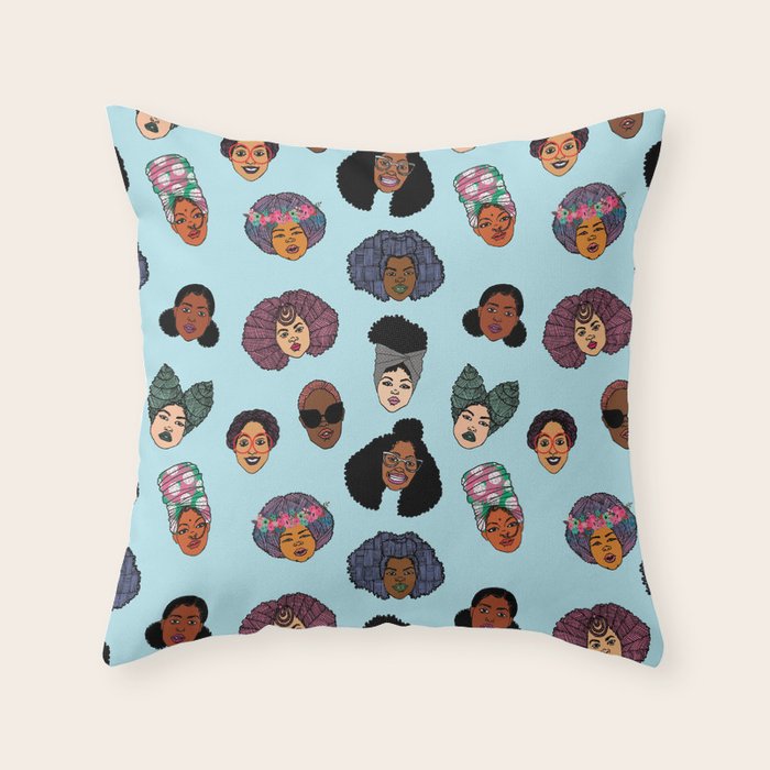 Black Hair Magic - Blue Throw Pillow Gallery Image 6