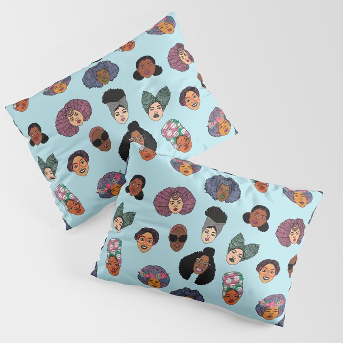 Black Hair Magic - Blue Pillow Sham Gallery Image 1