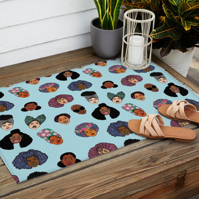 Black Hair Magic - Blue Outdoor Rug Gallery Image 2