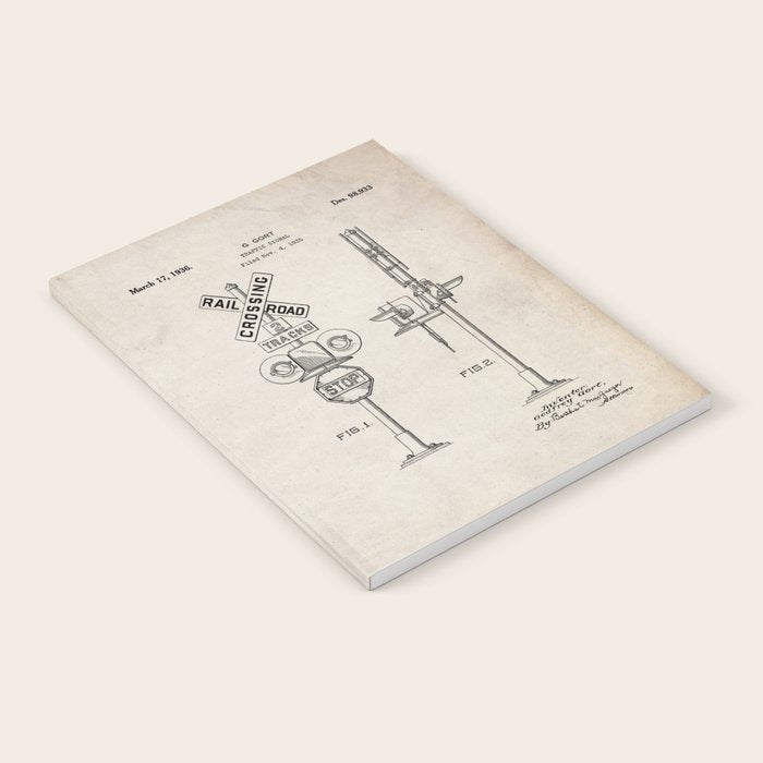 Railroad Crossing Patent - Train Crossing Art - Antique Notebook Gallery Image 1