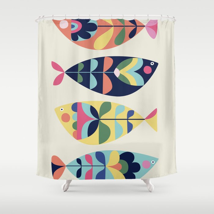 Mid Century Modern Fish Shower Curtain Gallery Image 1