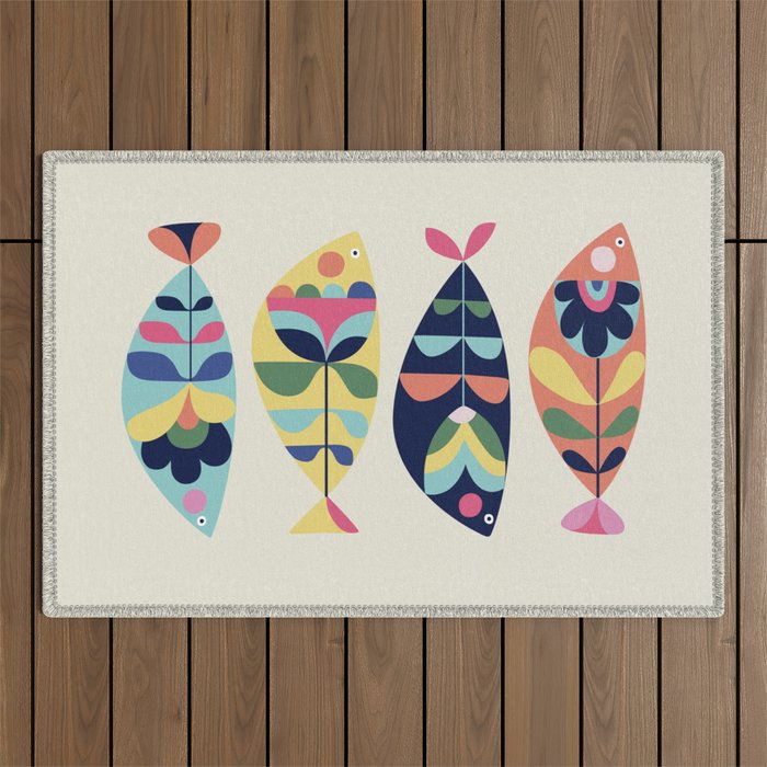 Mid Century Modern Fish Outdoor Rug Gallery Image 1