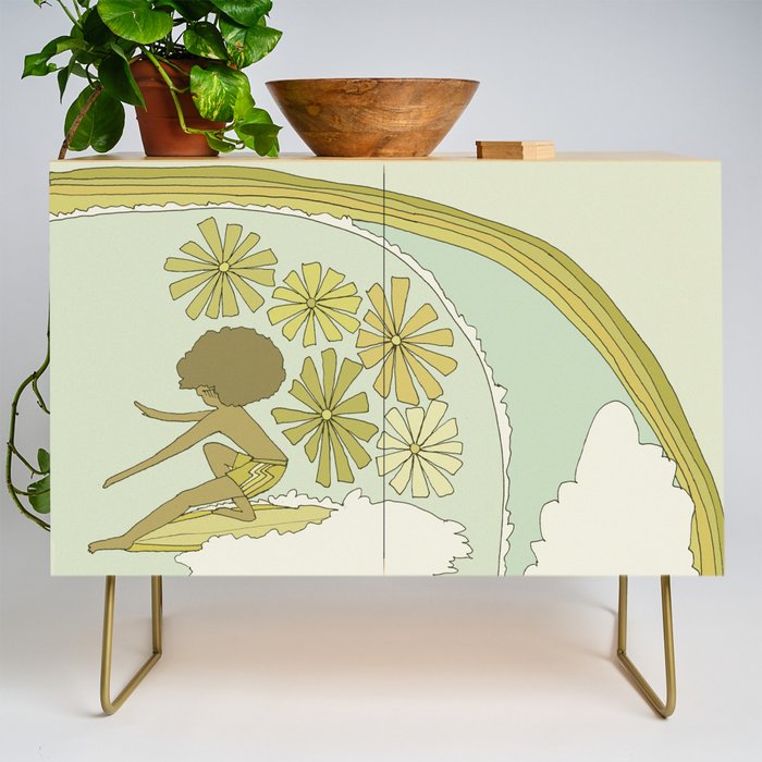 retro 70s surf like buttons // retro surf art by surfy birdy Credenza Gallery Image 1