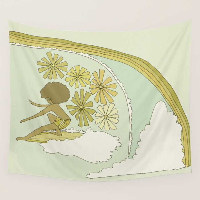 retro 70s surf like buttons // retro surf art by surfy birdy Wall Tapestry Gallery Image 1