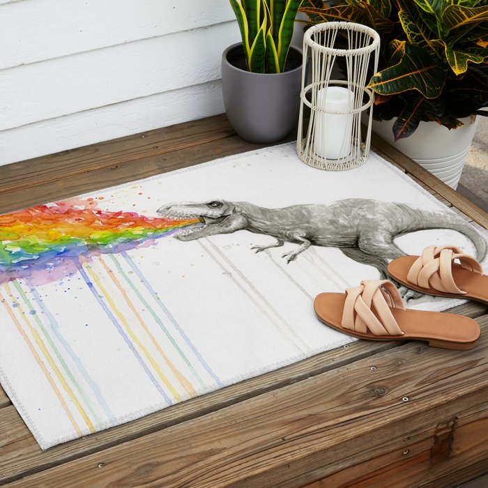 T-Rex Rainbow Puke Outdoor Rug Gallery Image 2