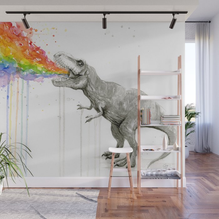 T-Rex Rainbow Puke Wall Mural Gallery Image 1