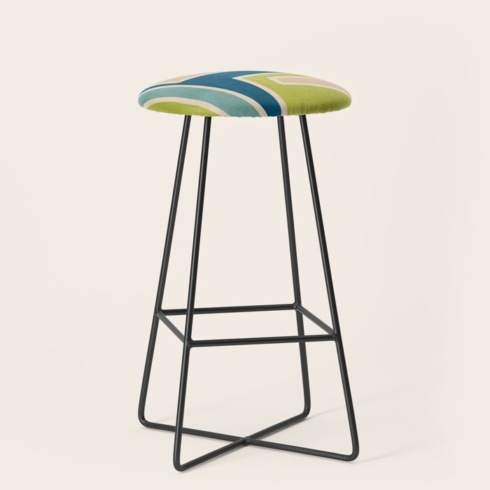 Navy Beige Apple Green White Artwork Stool Gallery Image 1