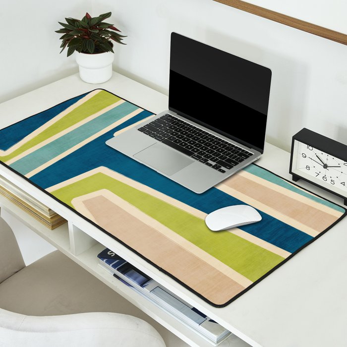 Navy Beige Apple Green White Artwork Desk Mat Gallery Image 2