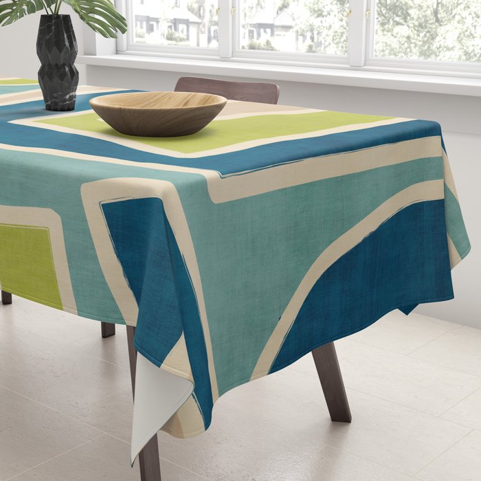 Navy Beige Apple Green White Artwork Tablecloth Gallery Image 3