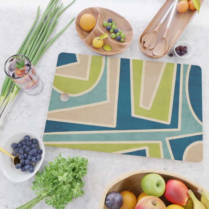 Navy Beige Apple Green White Artwork Cutting Board Gallery Image 2