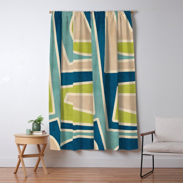 Navy Beige Apple Green White Artwork Window Curtain Gallery Image 5
