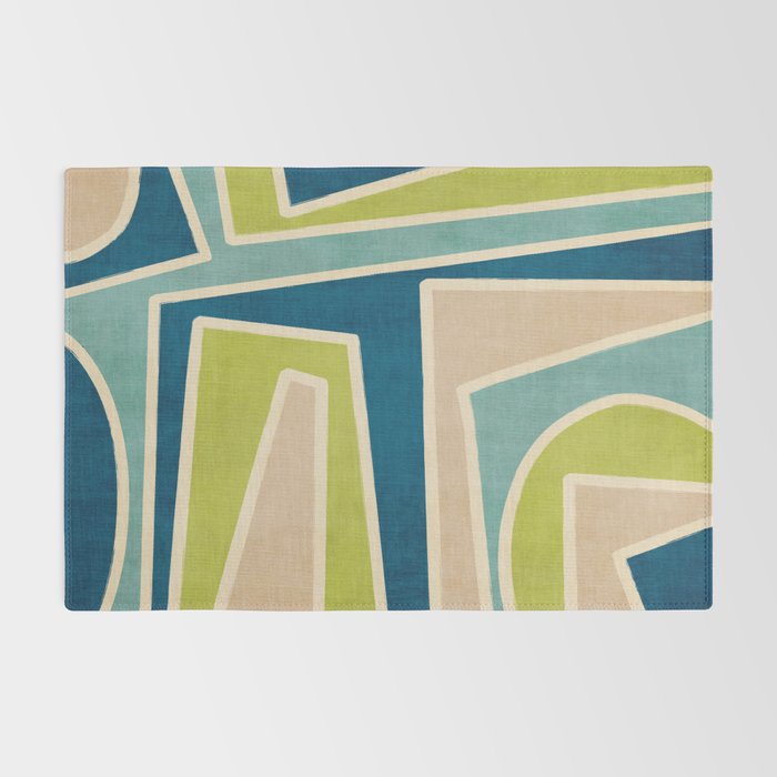 Navy Beige Apple Green White Artwork Rug Gallery Image 2