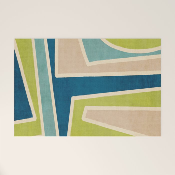 Navy Beige Apple Green White Artwork Welcome Mat Gallery Image 1
