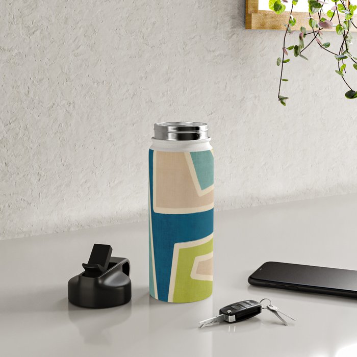 Navy Beige Apple Green White Artwork Water Bottle Gallery Image 4