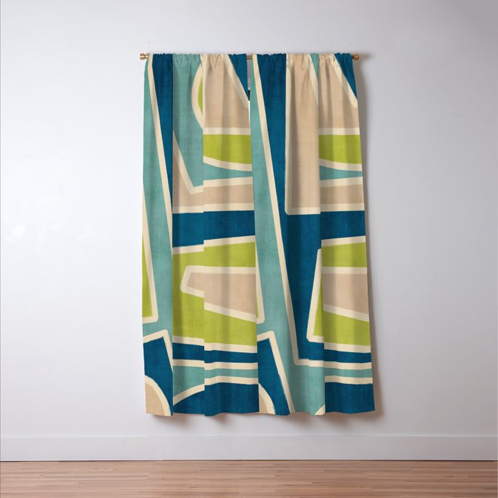 Navy Beige Apple Green White Artwork Window Curtain Gallery Image 3