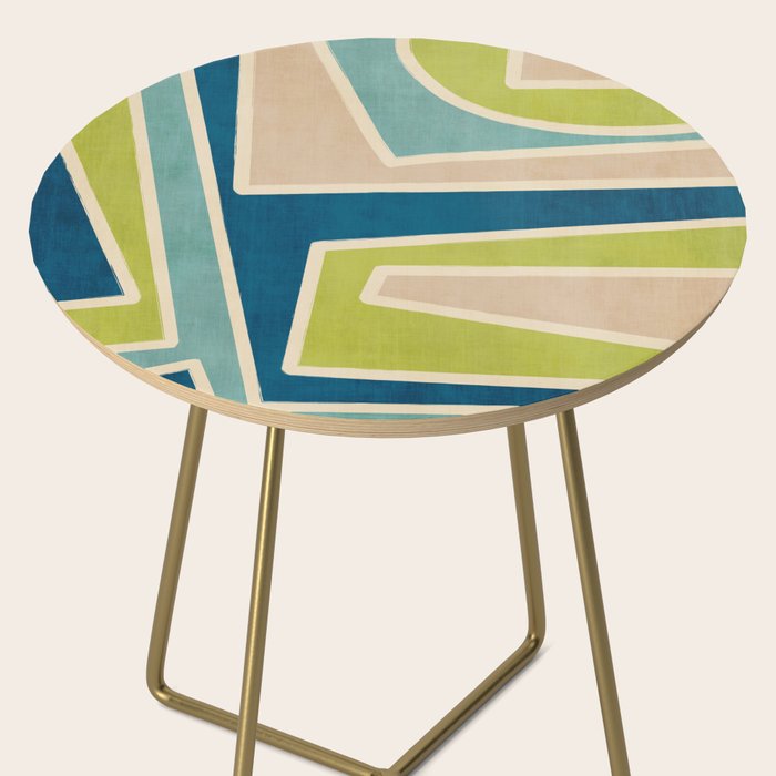 Navy Beige Apple Green White Artwork Side Table Gallery Image 2