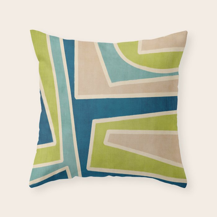 Navy Beige Apple Green White Artwork Throw Pillow Gallery Image 6