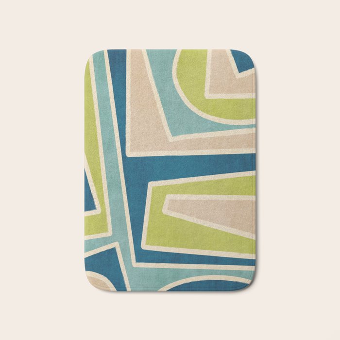 Navy Beige Apple Green White Artwork Bath Mat Gallery Image 1