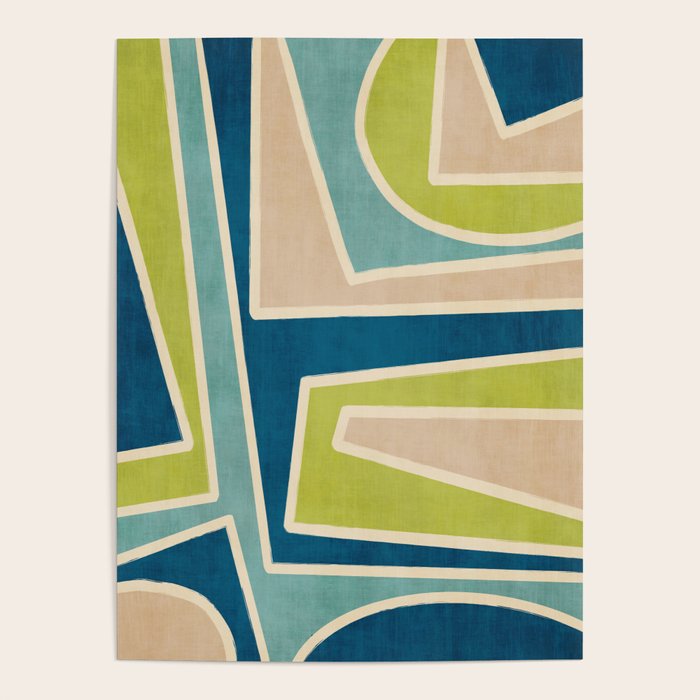 Navy Beige Apple Green White Artwork Poster Gallery Image 1