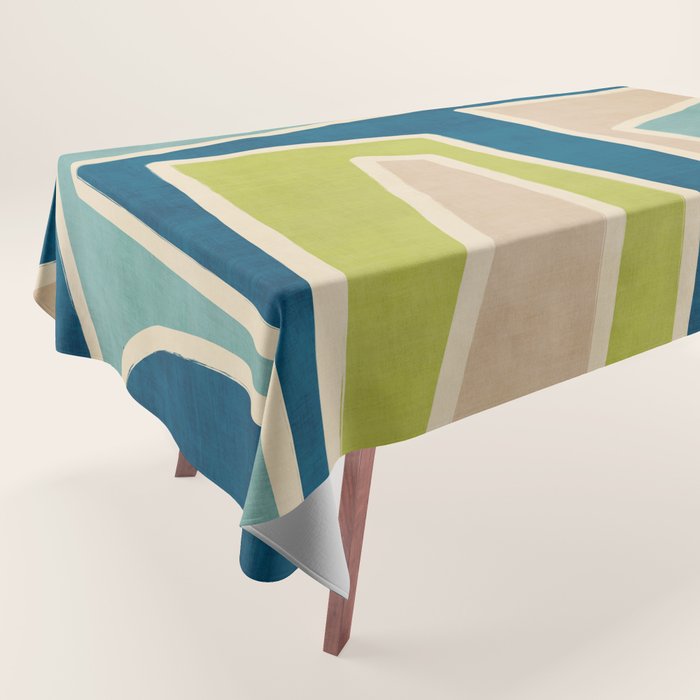 Navy Beige Apple Green White Artwork Tablecloth Gallery Image 1