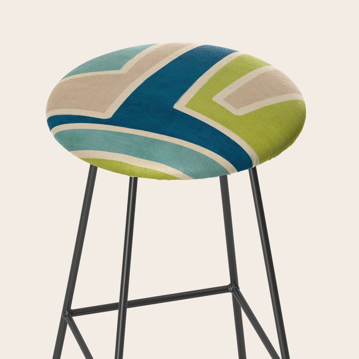 Navy Beige Apple Green White Artwork Stool Gallery Image 2