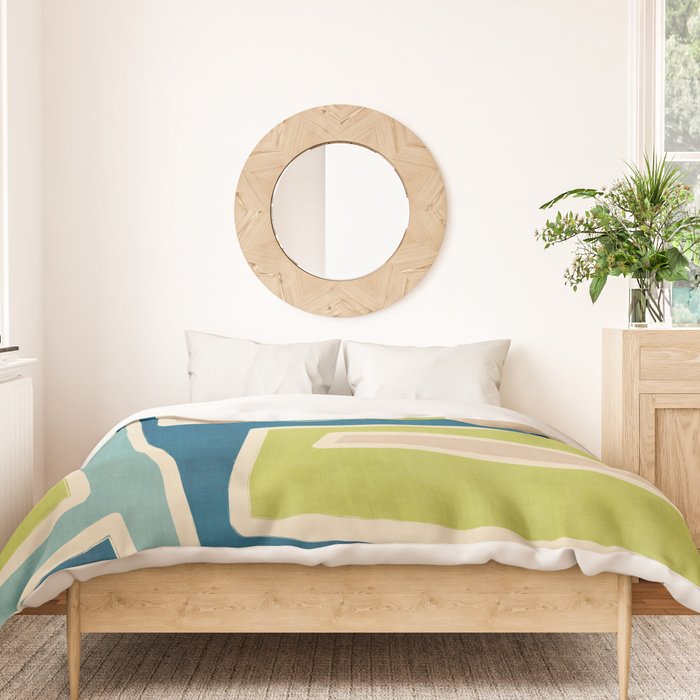 Navy Beige Apple Green White Artwork Duvet Cover Gallery Image 3