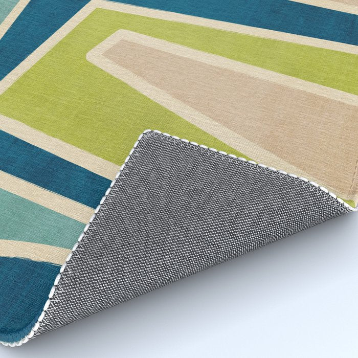 Navy Beige Apple Green White Artwork Rug Gallery Image 4