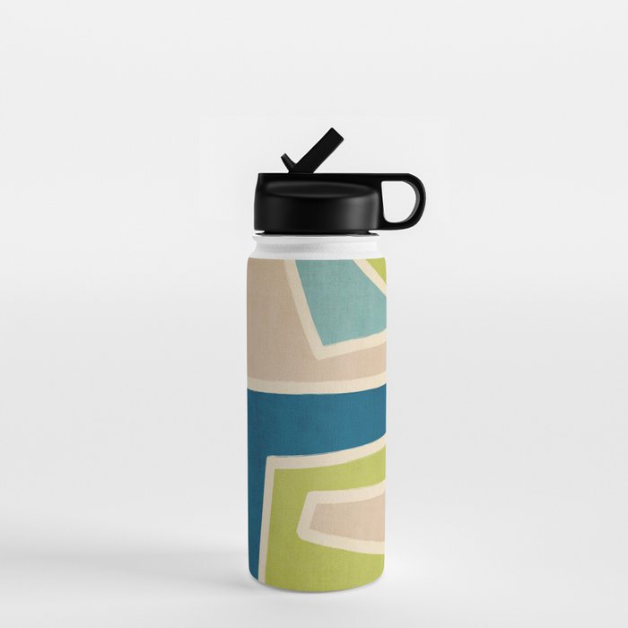 Navy Beige Apple Green White Artwork Water Bottle Gallery Image 1
