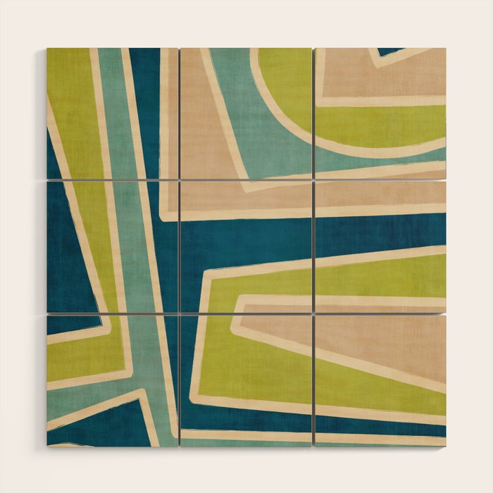 Navy Beige Apple Green White Artwork Wood Wall Art Gallery Image 1