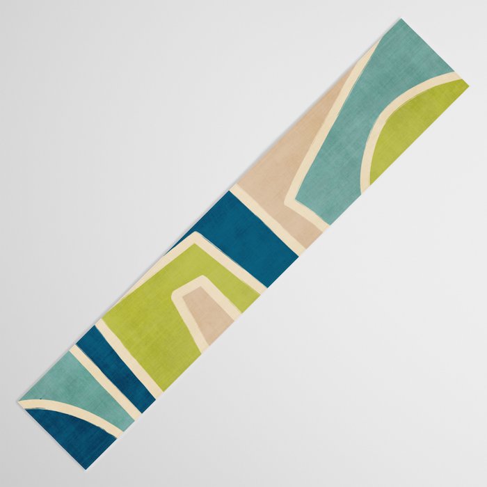 Navy Beige Apple Green White Artwork Table Runner Gallery Image 3