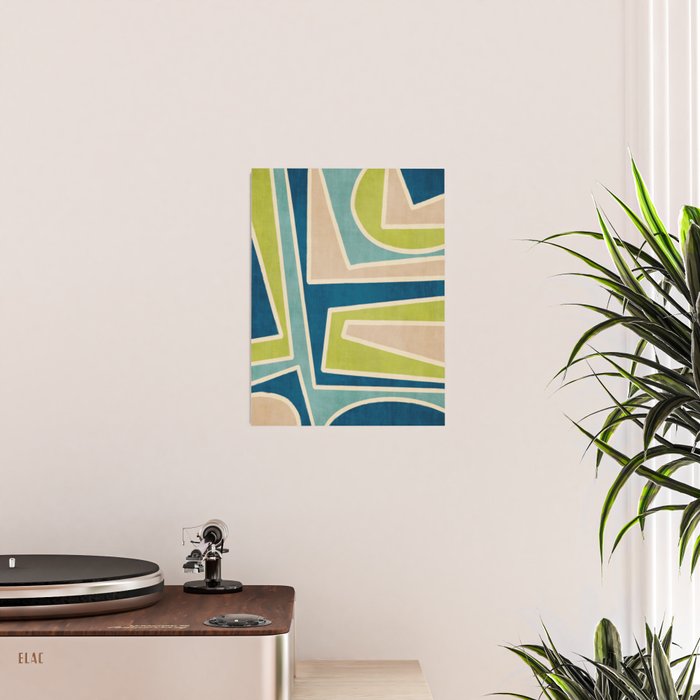 Navy Beige Apple Green White Artwork Poster Gallery Image 2