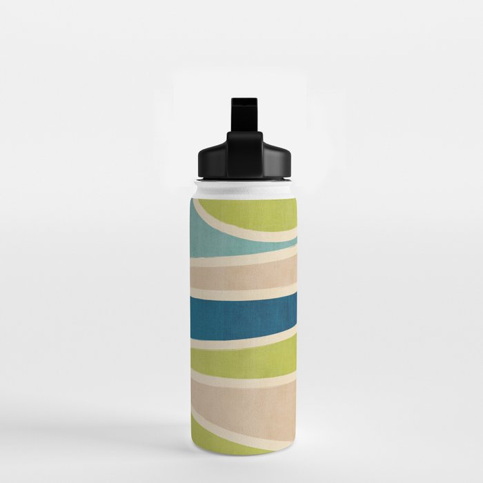Navy Beige Apple Green White Artwork Water Bottle Gallery Image 2