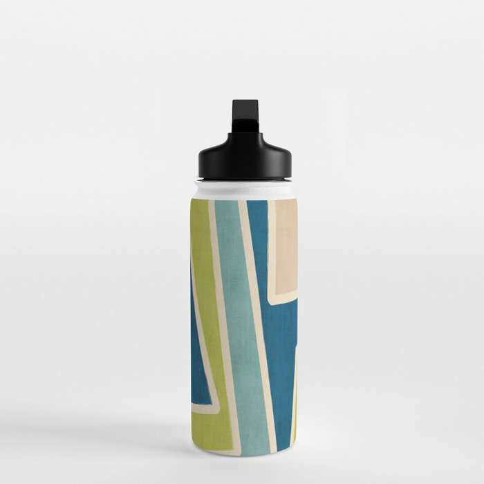 Navy Beige Apple Green White Artwork Water Bottle Gallery Image 3
