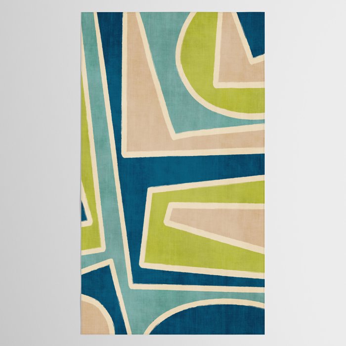 Navy Beige Apple Green White Artwork Tablecloth Gallery Image 2