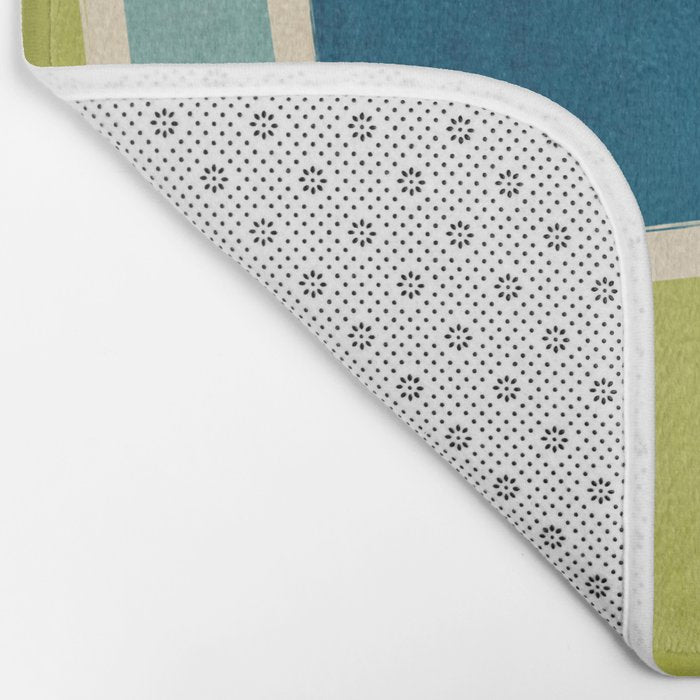 Navy Beige Apple Green White Artwork Bath Mat Gallery Image 2