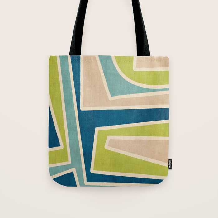 Navy Beige Apple Green White Artwork Tote Bag Gallery Image 1