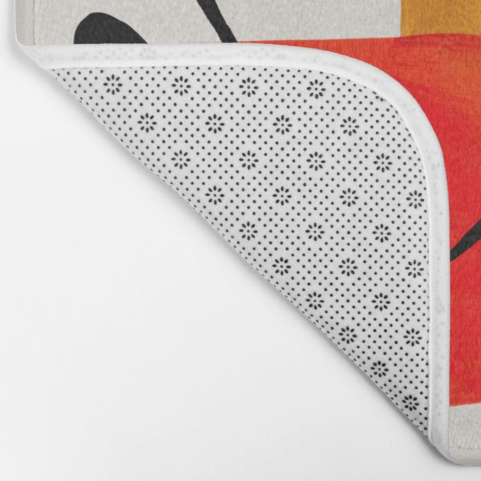 Mid Century Modern Abstract Colorful Art Yellow Ball Orange Shapes Orbit Black Pattern Bath Mat Gallery Image 2