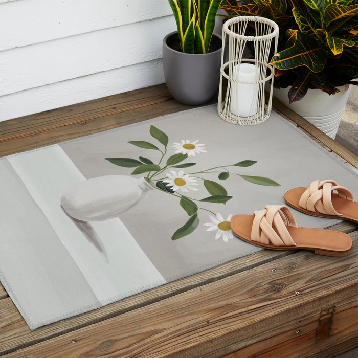 Minimalist Daisy Flowers Outdoor Rug Gallery Image 2