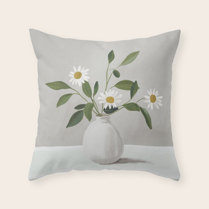 Minimalist Daisy Flowers Throw Pillow Gallery Image 6