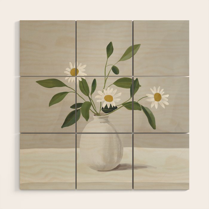 Minimalist Daisy Flowers Wood Wall Art Gallery Image 1