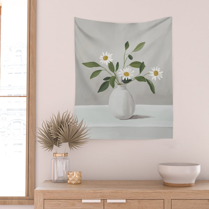 Minimalist Daisy Flowers Wall Tapestry Gallery Image 2