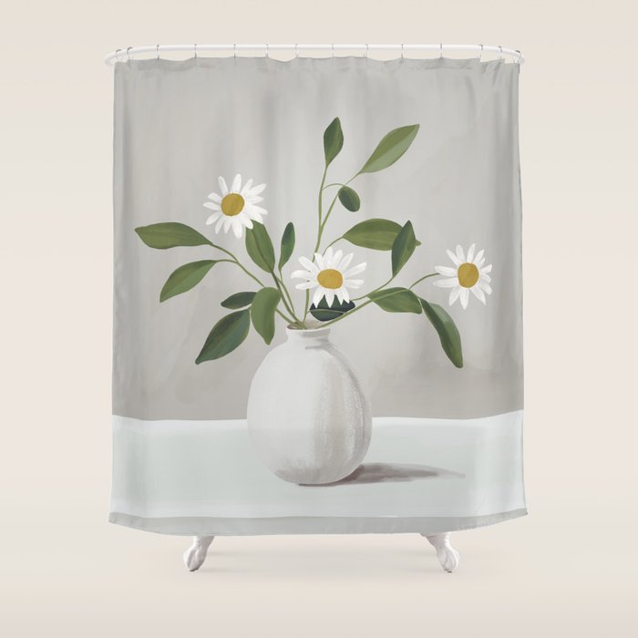 Minimalist Daisy Flowers Shower Curtain Gallery Image 1